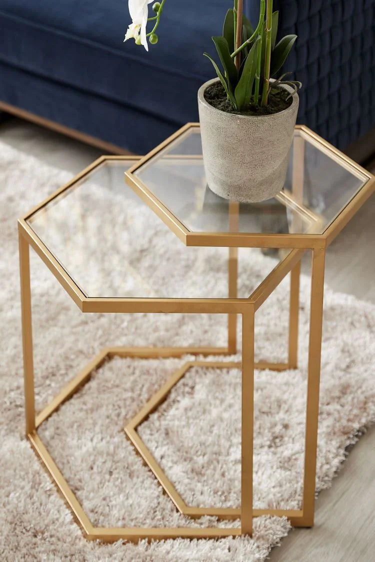 Side Table - Steel - Glass - Gold - 50x50x60 cm - Cataloug