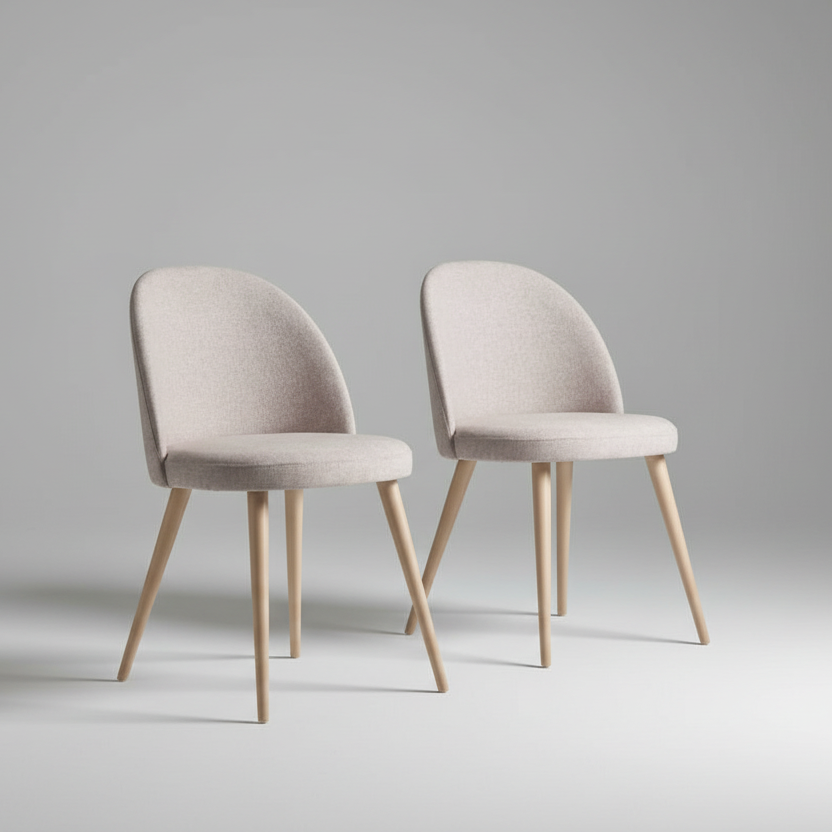 Dining Chair - Natural Wood -  2 Pieces - Velvet - Beige - 50 x 45 x 90 cm
