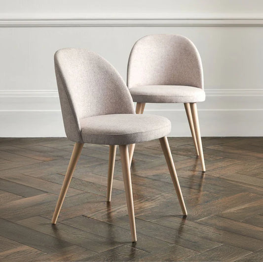 Dining Chair - Natural Wood -  2 Pieces - Velvet - Beige - 50 x 45 x 90 cm