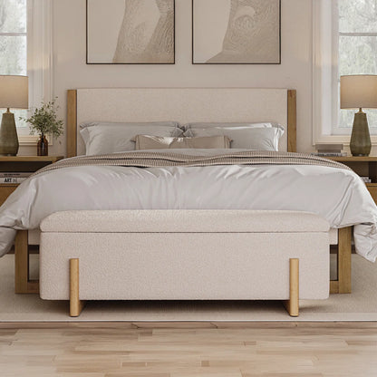 Banquette ( Storage ) - MDF Wood - Off White - Linen -130x45x43 cm