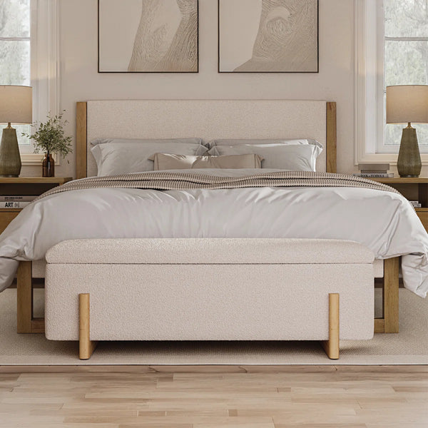 Banquette ( Storage ) - MDF Wood - Off White - Linen -130x45x43 cm