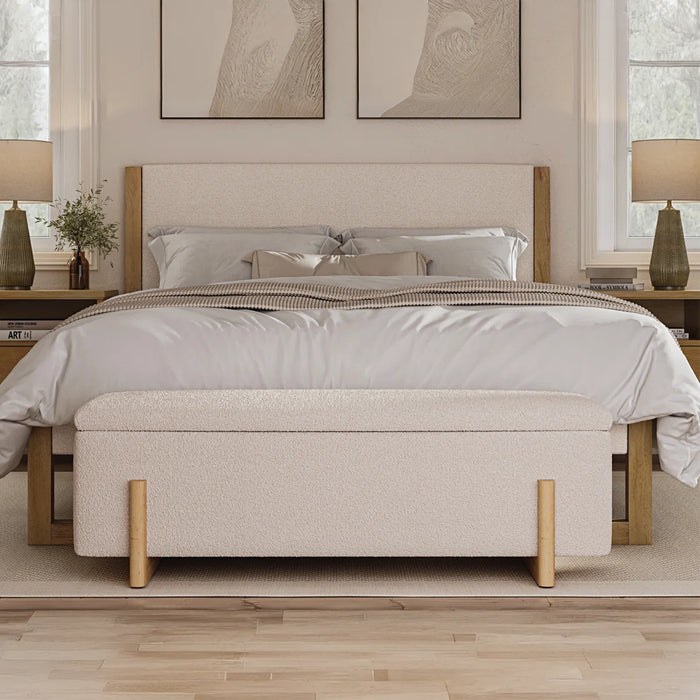 Banquette ( Storage ) - MDF Wood - Off White - Linen -130x45x43 cm