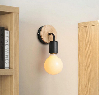 Wall Lamp - Metal - Black & Wood - 20x20x10