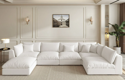 Sofa - Natural Wood - Multi Fabrics - White - 400x90x80