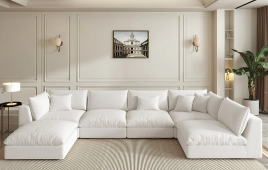 Sofa - Natural Wood - Multi Fabrics - White - 400x90x80