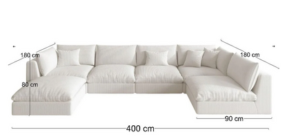 Sofa - Natural Wood - Multi Fabrics - White - 400x90x80