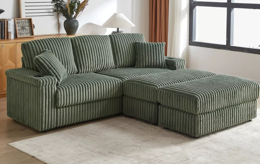Sofa - Natural Wood - Linen - Green - 213x132x84 cm