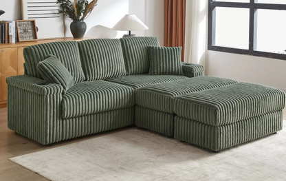 Sofa - Natural Wood - Linen - Green - 213x132x84 cm