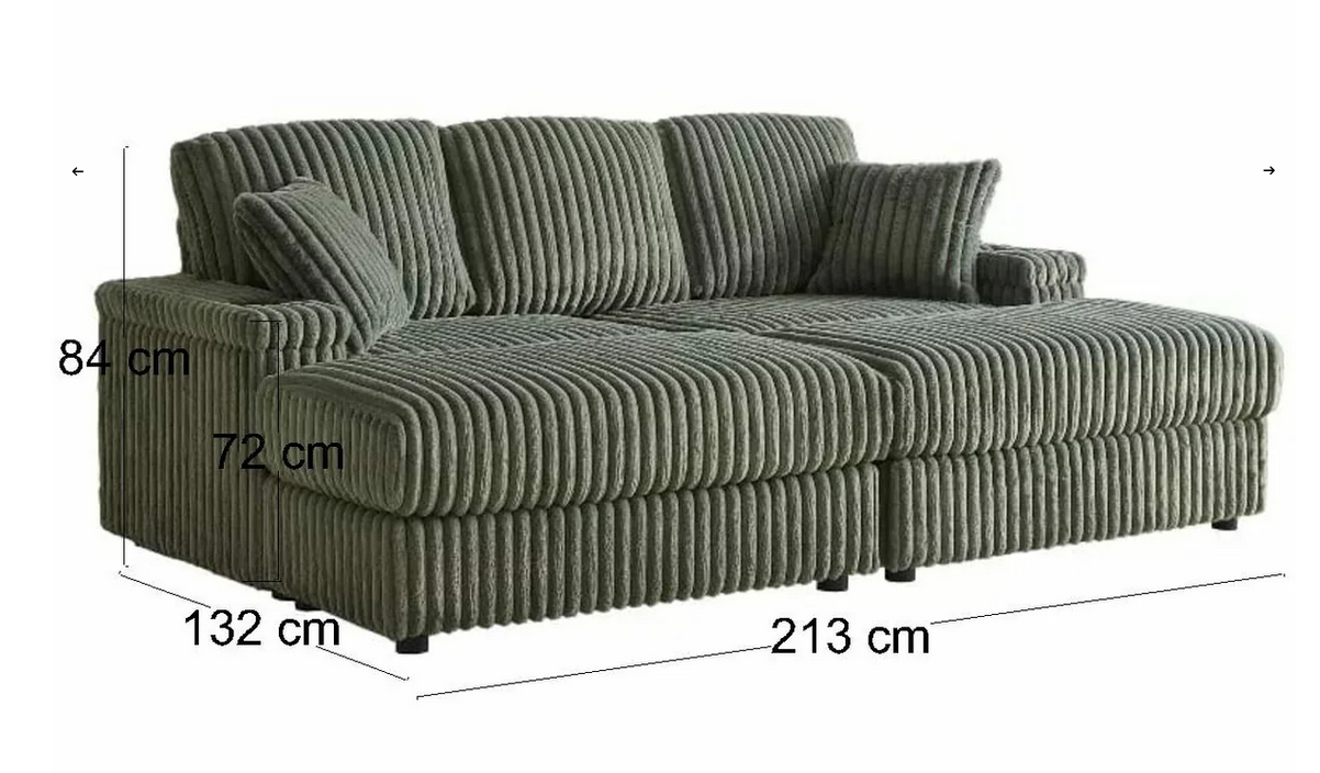 Sofa - Natural Wood - Linen - Green - 213x132x84 cm