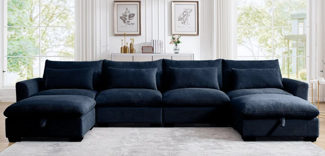 Sofa - Natural Wood - Multi Fabrics - Blue - 400x85x88cm