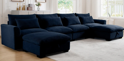 Sofa - Natural Wood - Multi Fabrics - Blue - 400x85x88cm