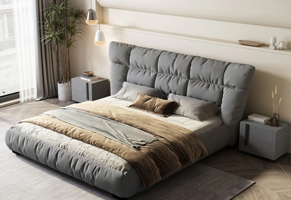 Bed - Natural Wood - Multi Fabrics - Grey - 220x235x120 cm