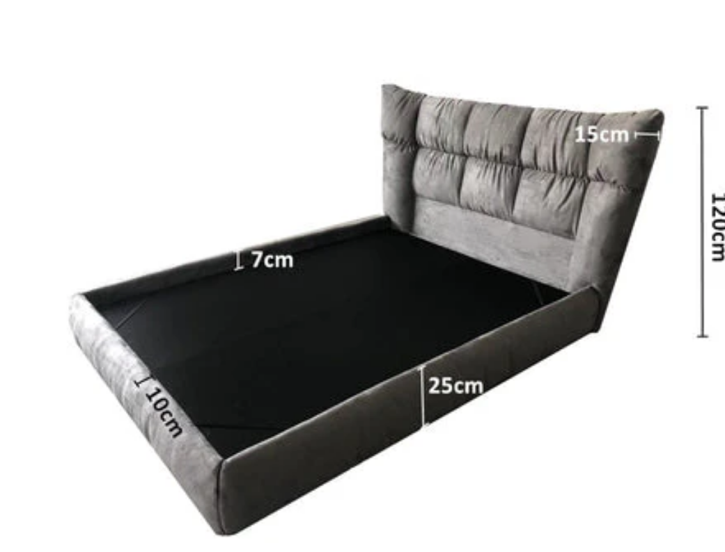 Bed - Natural Wood - Multi Fabrics - Grey - 220x235x120 cm