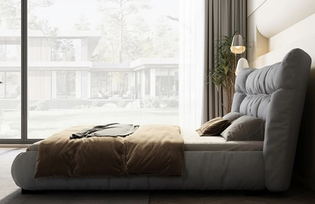 Bed - Natural Wood - Multi Fabrics - Grey - 220x235x120 cm