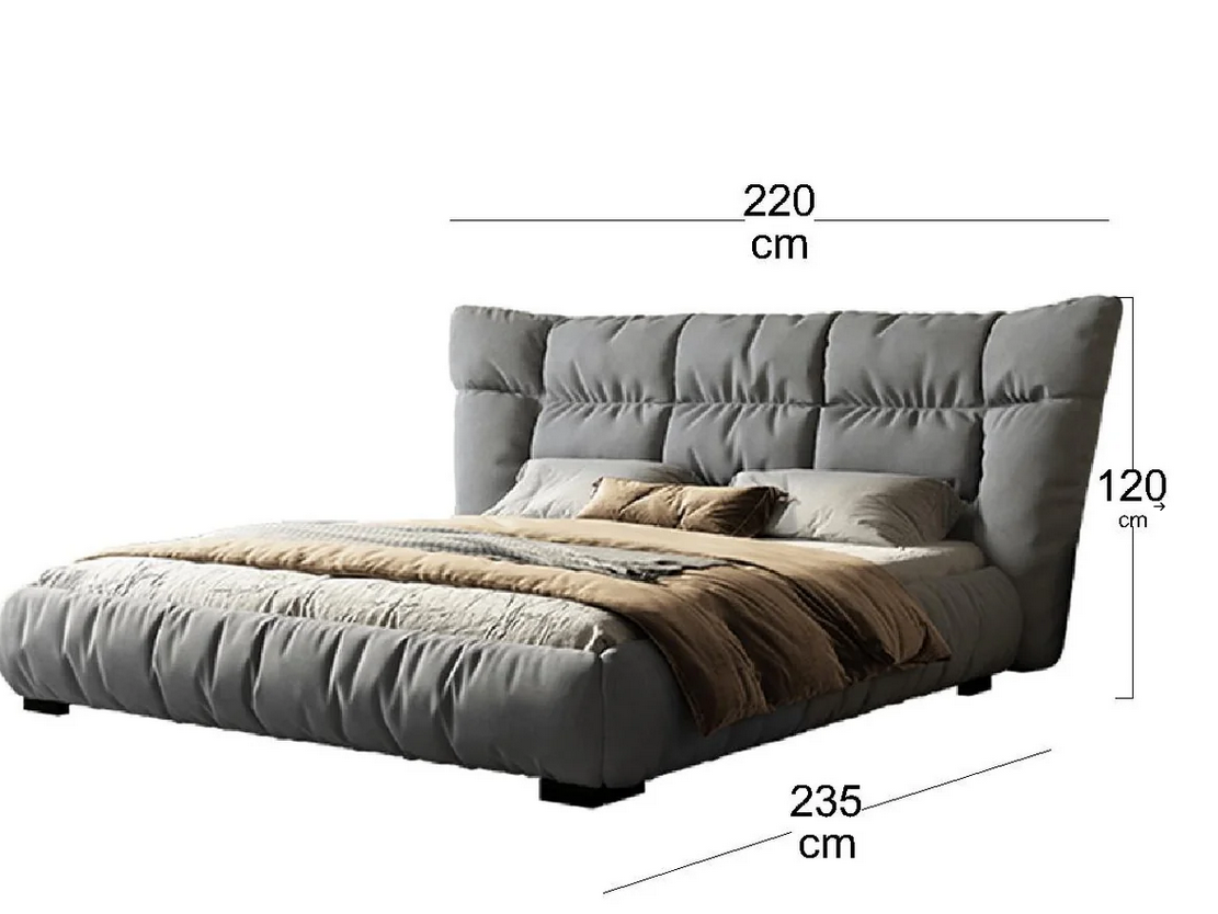 Bed - Natural Wood - Multi Fabrics - Grey - 220x235x120 cm