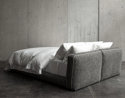 Bed - Natural Wood - Linen - Grey - Multi Size