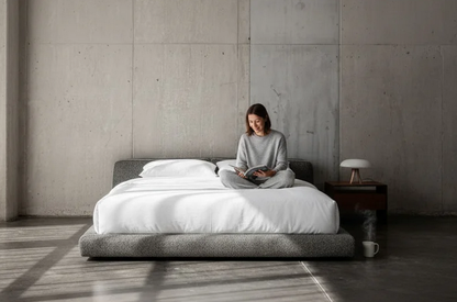 Bed - Natural Wood - Linen - Grey - Multi Size