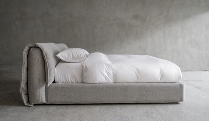 Bed - Natural Wood - Beige - Linen - Multi Size