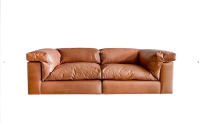 Sofa - Natural Wood - Leather - Camel - 254x107x74 cm