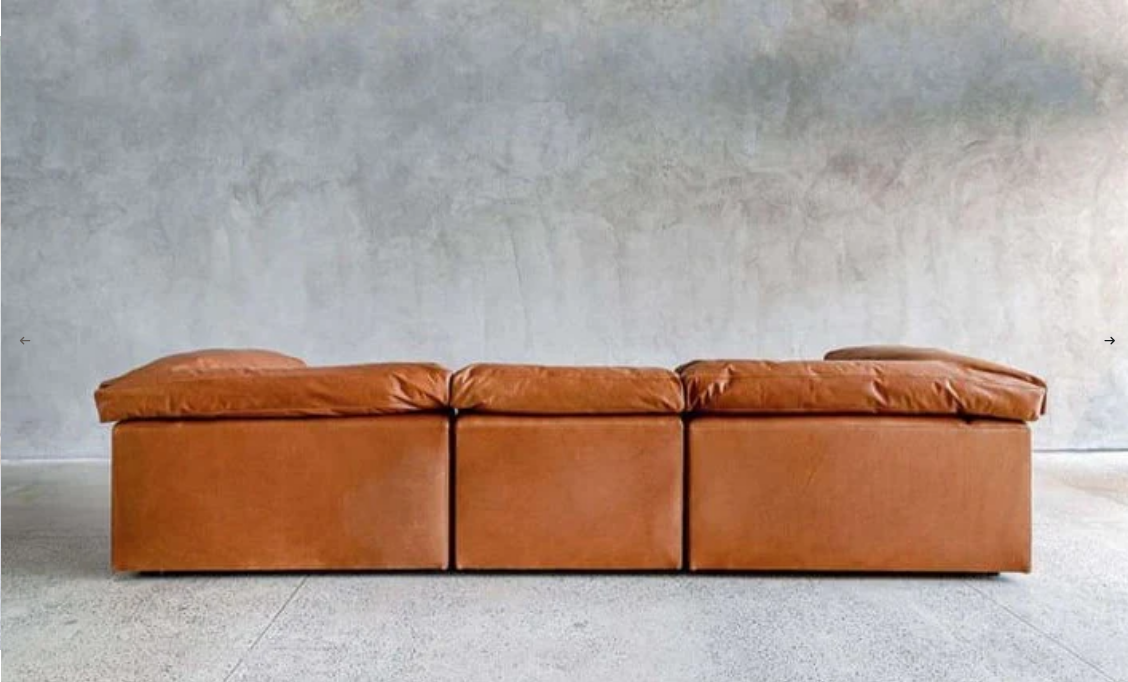 Sofa - Natural Wood - Leather - Camel - 340x107x74 cm