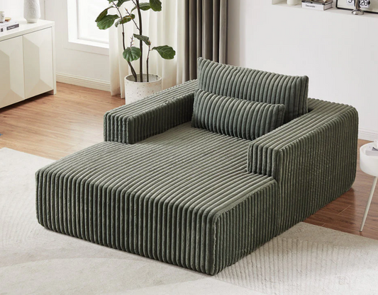 Arm Chair - Natural Wood - Velvet - Green - 125x160x90 cm