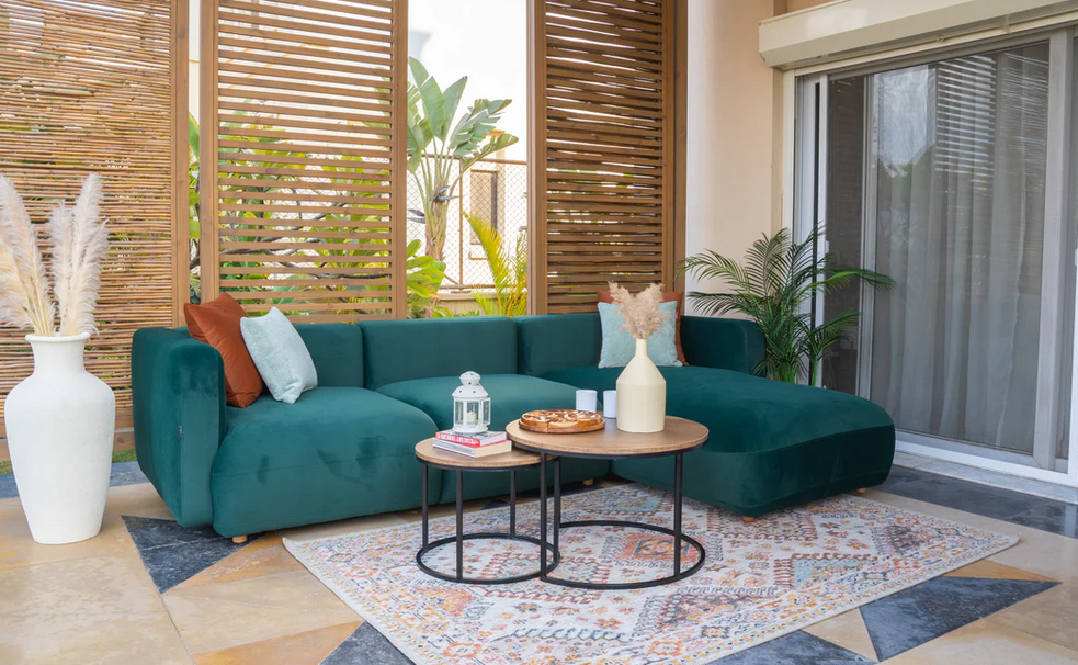 Sofa - Natural Wood - Multi Fabrics - Turquoise - 280x90x75 cm