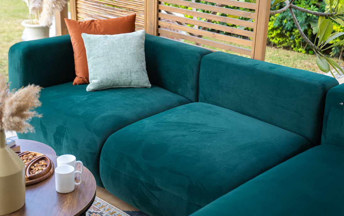 Sofa - Natural Wood - Multi Fabrics - Turquoise - 280x90x75 cm