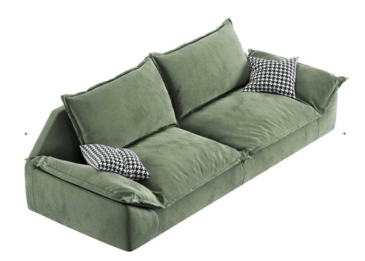 Sofa - Natural Wood - Velvet - Green - 250x90x85 cm