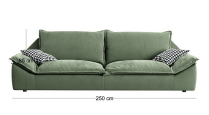Sofa - Natural Wood - Velvet - Green - 250x90x85 cm