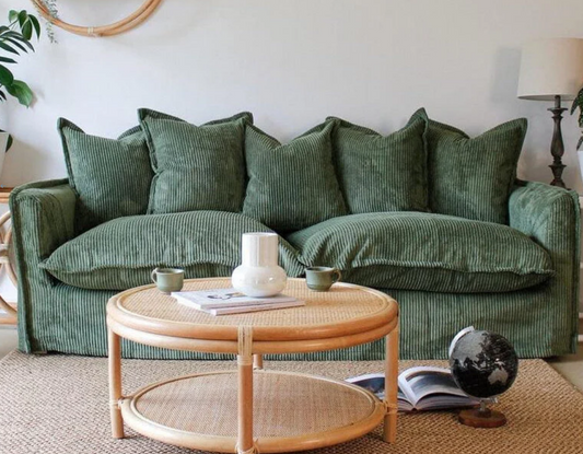 Sofa - Natural Wood - Velvet - Green - 210x98x75 cm