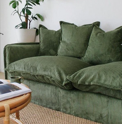 Sofa - Natural Wood - Velvet - Green - 210x98x75 cm