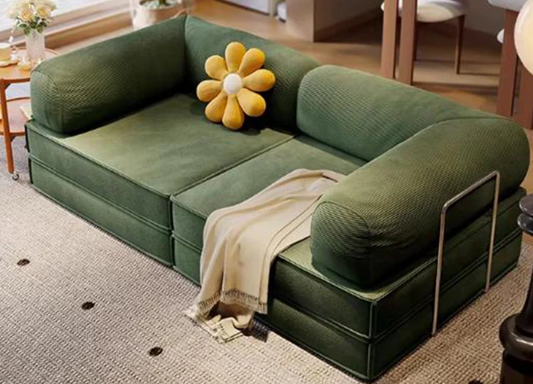 Sofa - Natural Wood - Polyester Scada - Green - 200x100x70 cm