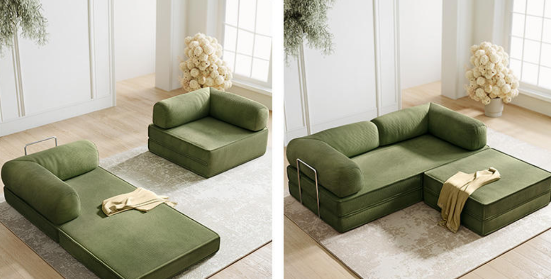 Sofa - Natural Wood - Polyester Scada - Green - 200x100x70 cm