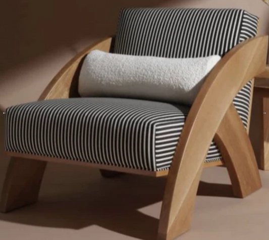 Arm Chair - Natural Wood - Multi Fabrics - Black & White - 65x75x80 cm