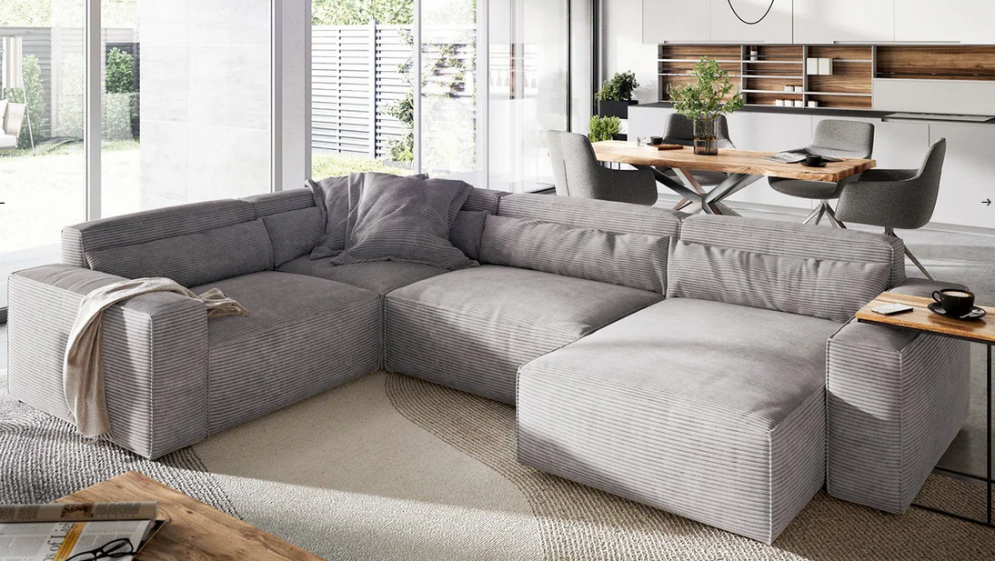 Sofa - Natural Wood - Multi Fabrics - Grey - 330x105x70 cm