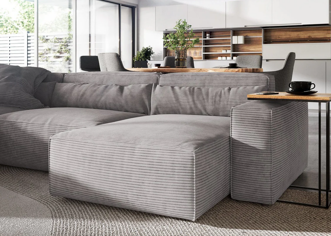 Sofa - Natural Wood - Multi Fabrics - Grey - 330x105x70 cm