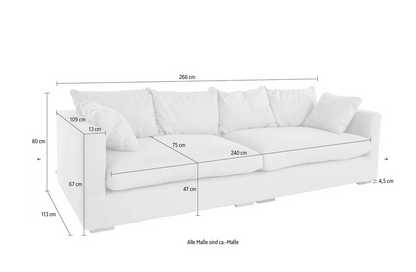 Sofa - Natural Wood - Multi Fabrics - White - 266x113x80 cm