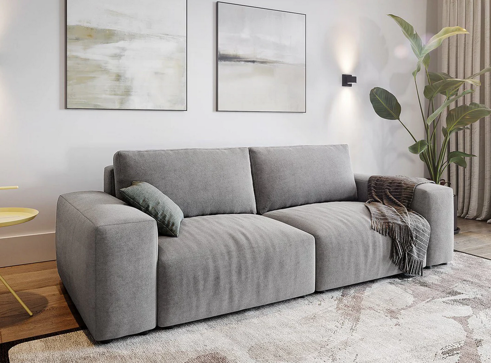 Sofa - Natural Wood - Multi Fabrics - Grey - 256x105x70 cm