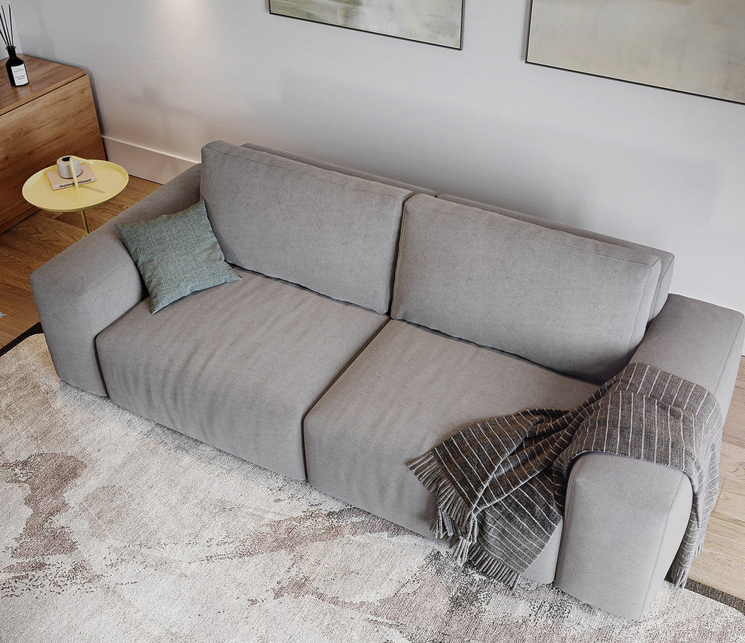 Sofa - Natural Wood - Multi Fabrics - Grey - 256x105x70 cm