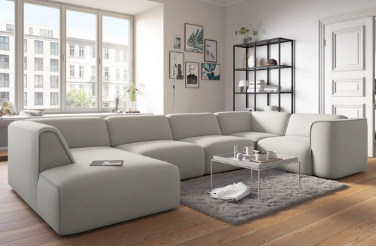 Sofa - Natural Wood - Multi Fabrics - Grey - 367x85x70 cm