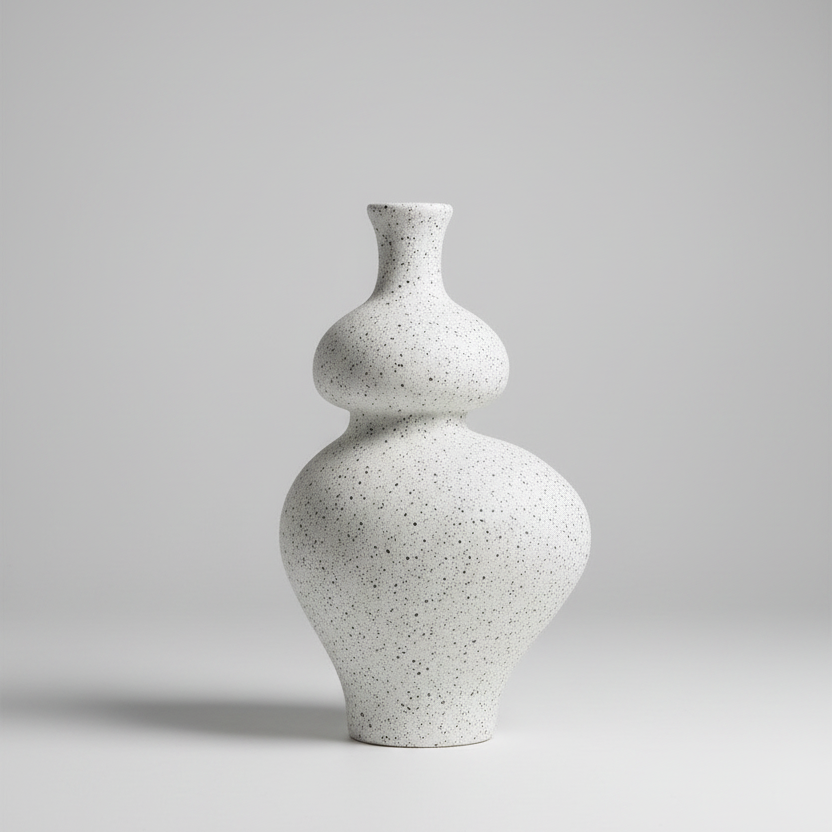 Vase - Pottery - White & Black