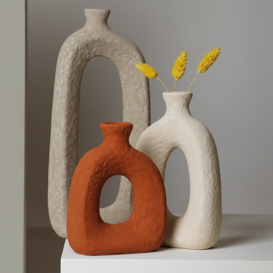 Set Of Decoration - 3Pieces - Pottery - Multi Color