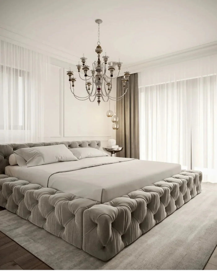 Bed - MDF - Linen - Grey - Multi Sizes - Cataloug