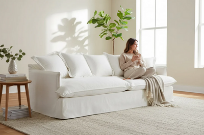 Sofa - Natural Wood - Multi Fabrics - White - 230x95x80 cm