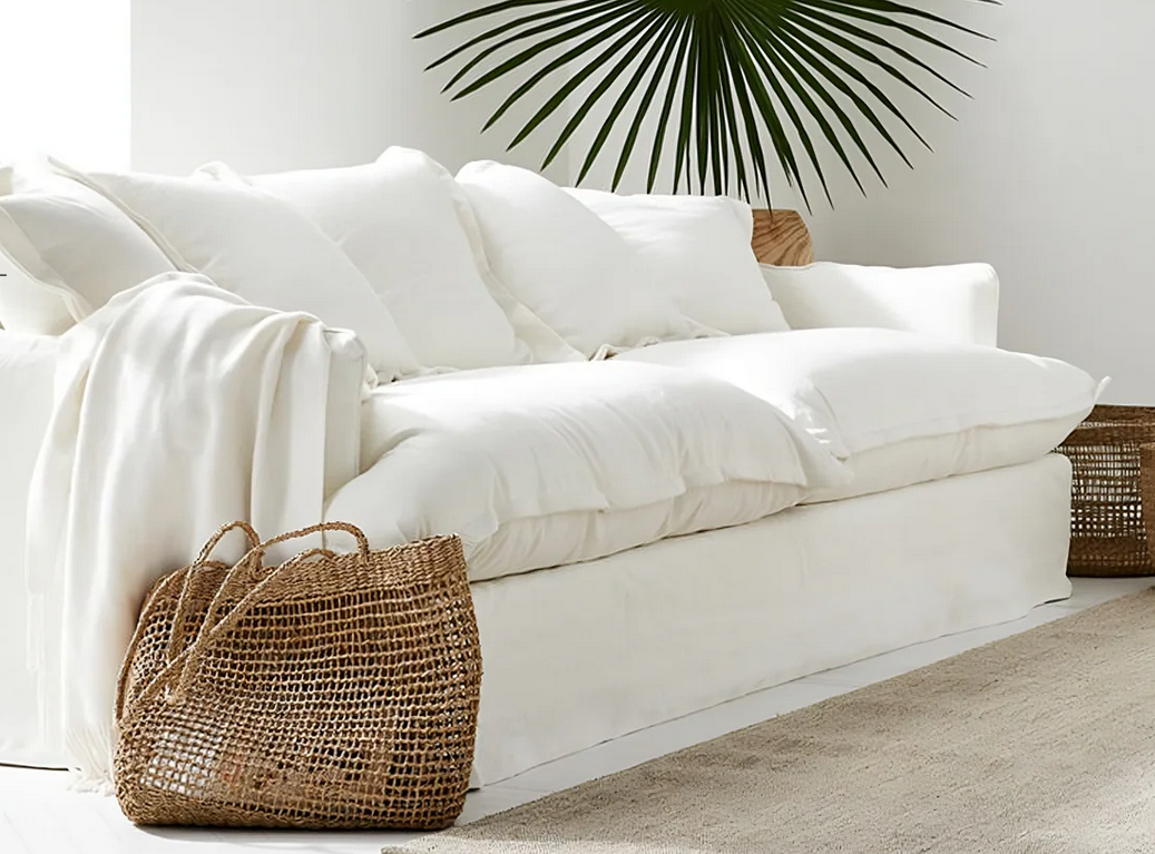 Sofa - Natural Wood - Multi Fabrics - White - 230x95x80 cm