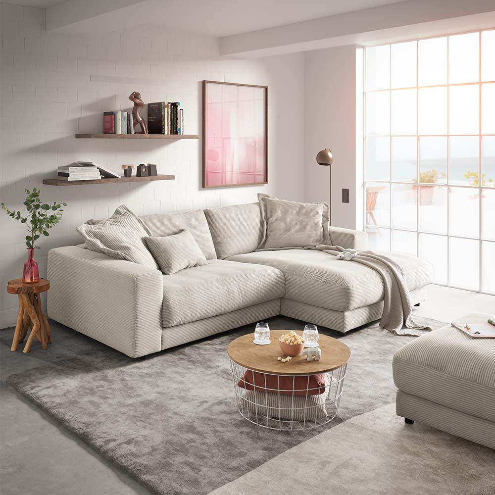 Sofa L Shape - Natural Wood - Multi Fabrics - Multi Color - 200 x 160 x 90 x 80 cm