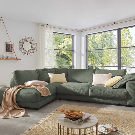 Sofa L Shape - Natural Wood - Multi Fabrics - Multi Color - 280 x 180 x 90 x 80 cm