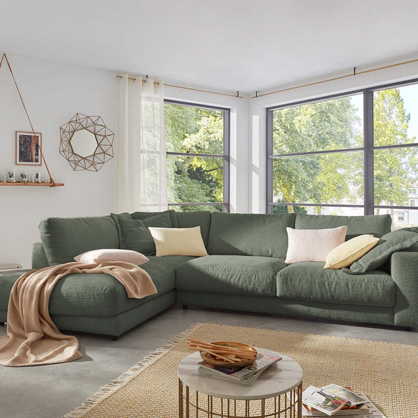 Sofa L Shape - Natural Wood - Multi Fabrics - Multi Color - 280 x 180 x 90 x 80 cm