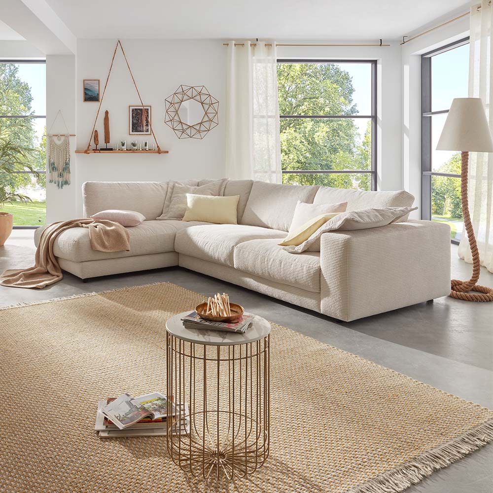 Sofa L Shape - Natural Wood - Multi Fabrics - Multi Color - 280 x 180 x 90 x 80 cm