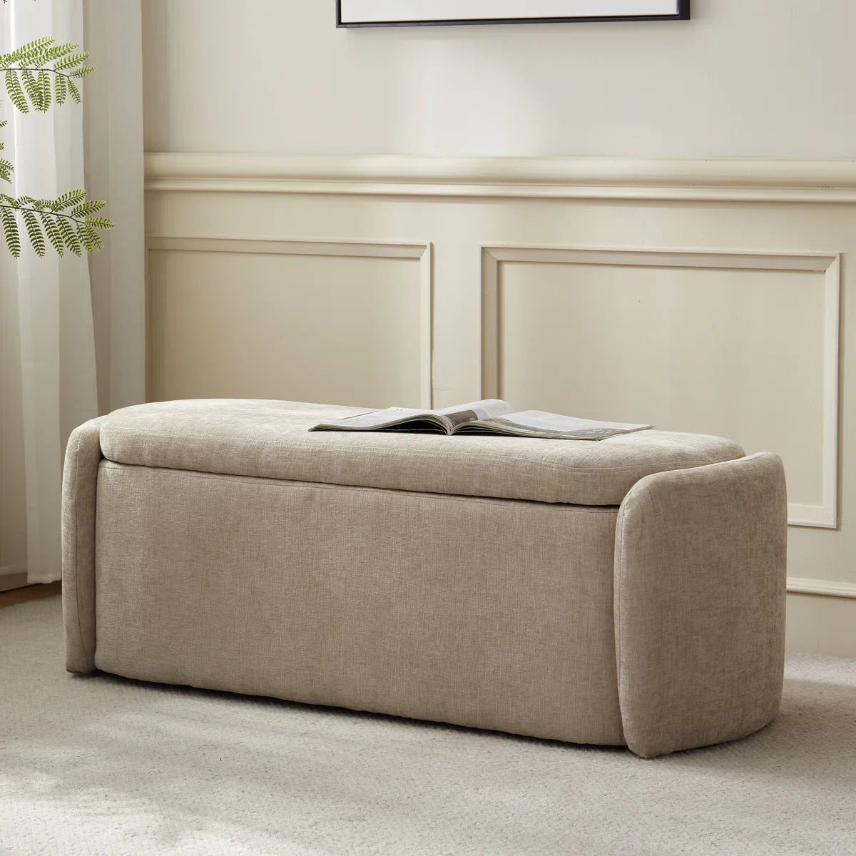 Banquette ( Storage ) - MDF Wood - Beige - Linen - 115 x41x43 cm